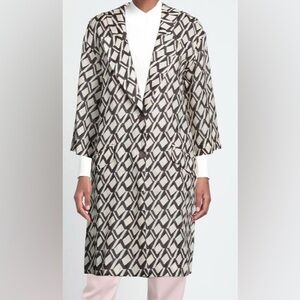 SIYU linen black/ivory geometric diamond print duster coat-Size US 2 (36 Italy)